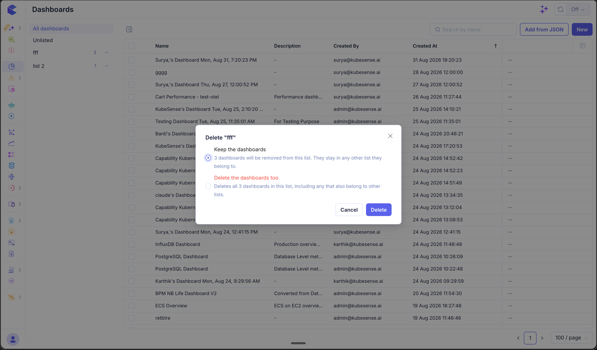 Deleting a list, keeping its dashboards