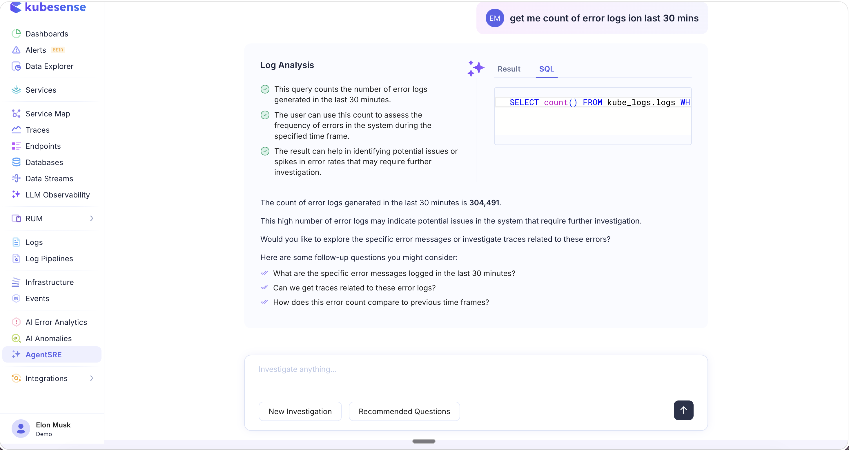 AgentSRE — SQL Query
