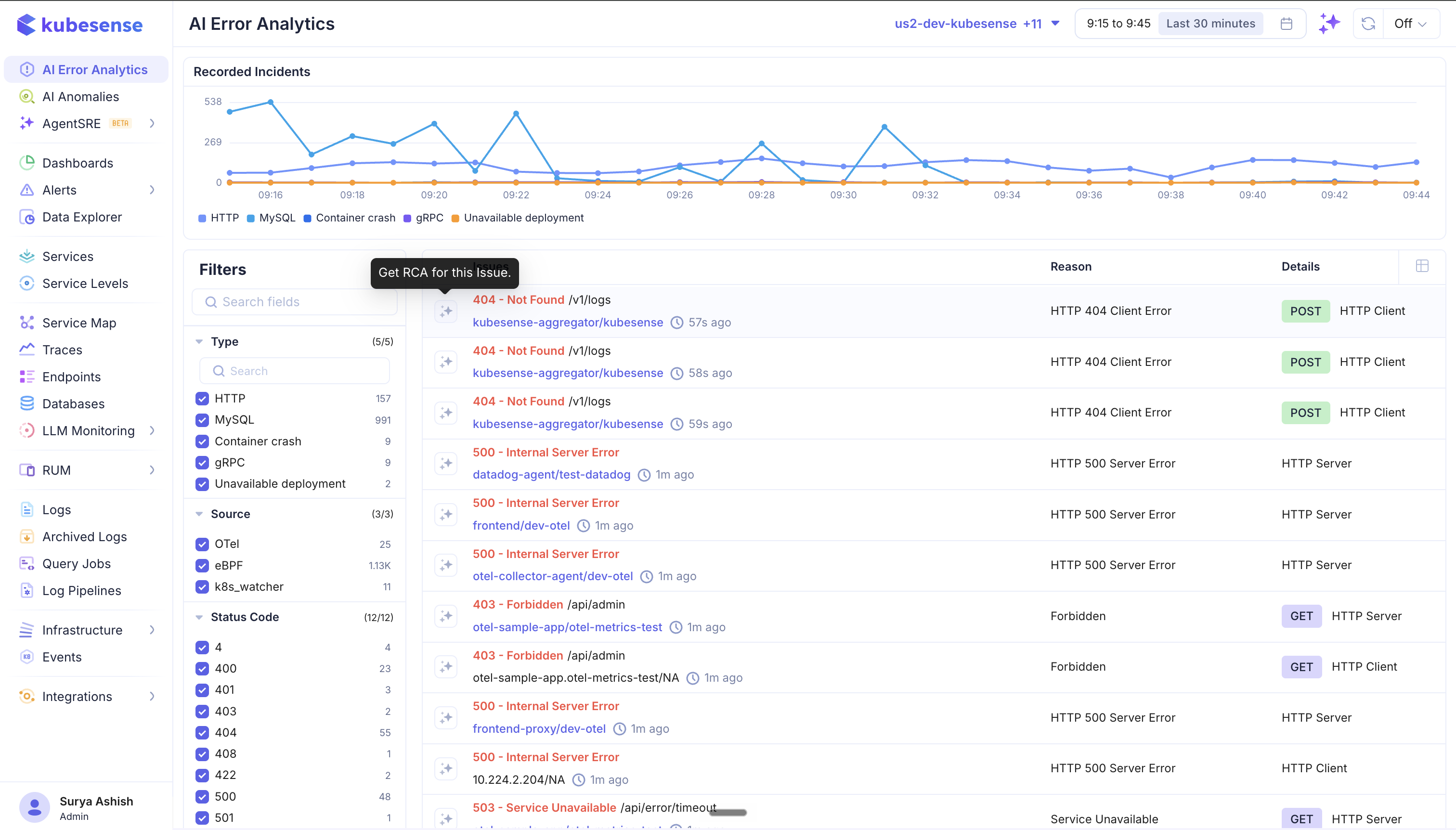 AI Error Analytics — Get RCA for this Issue