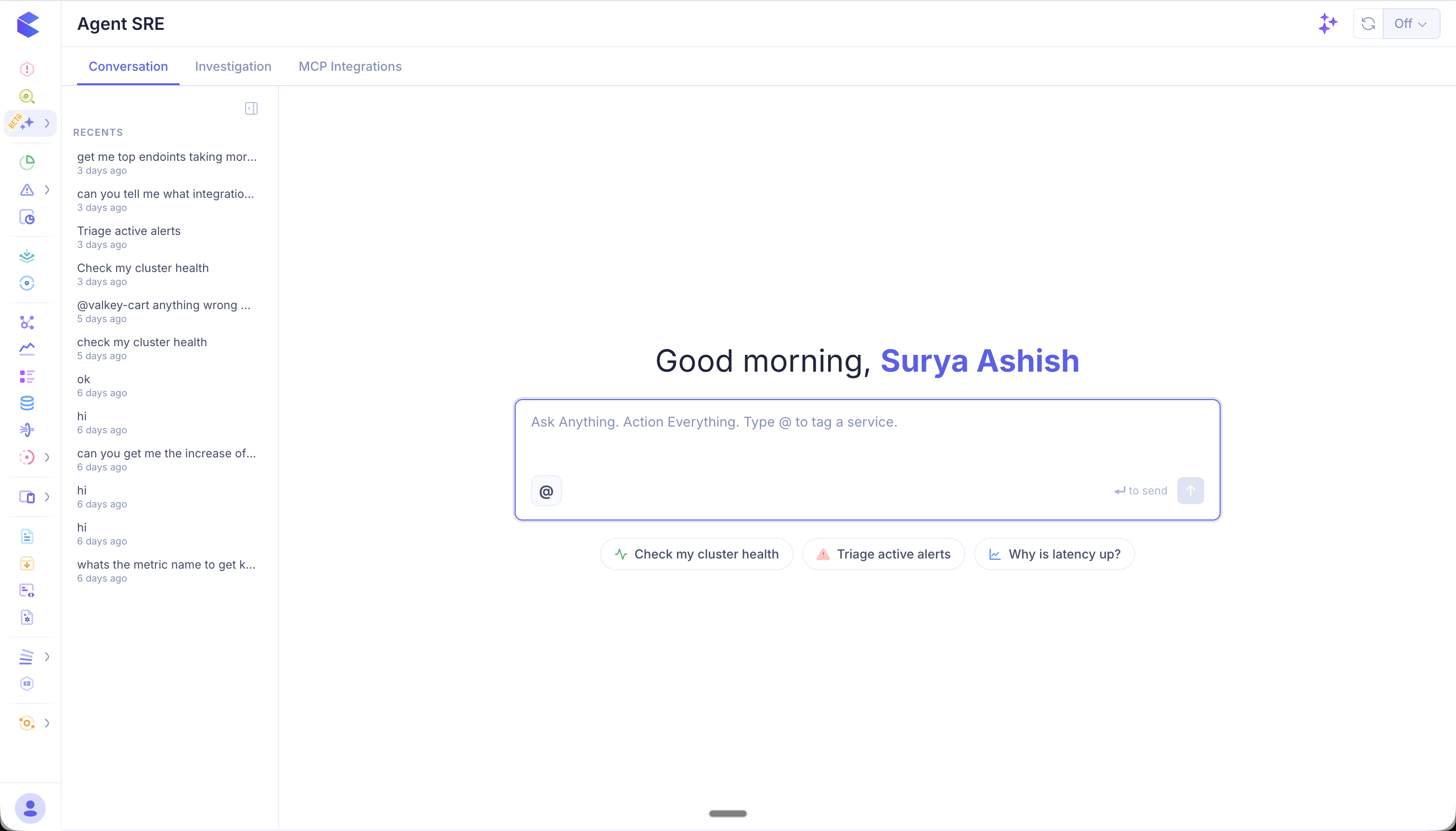 Agent SRE — New Conversation