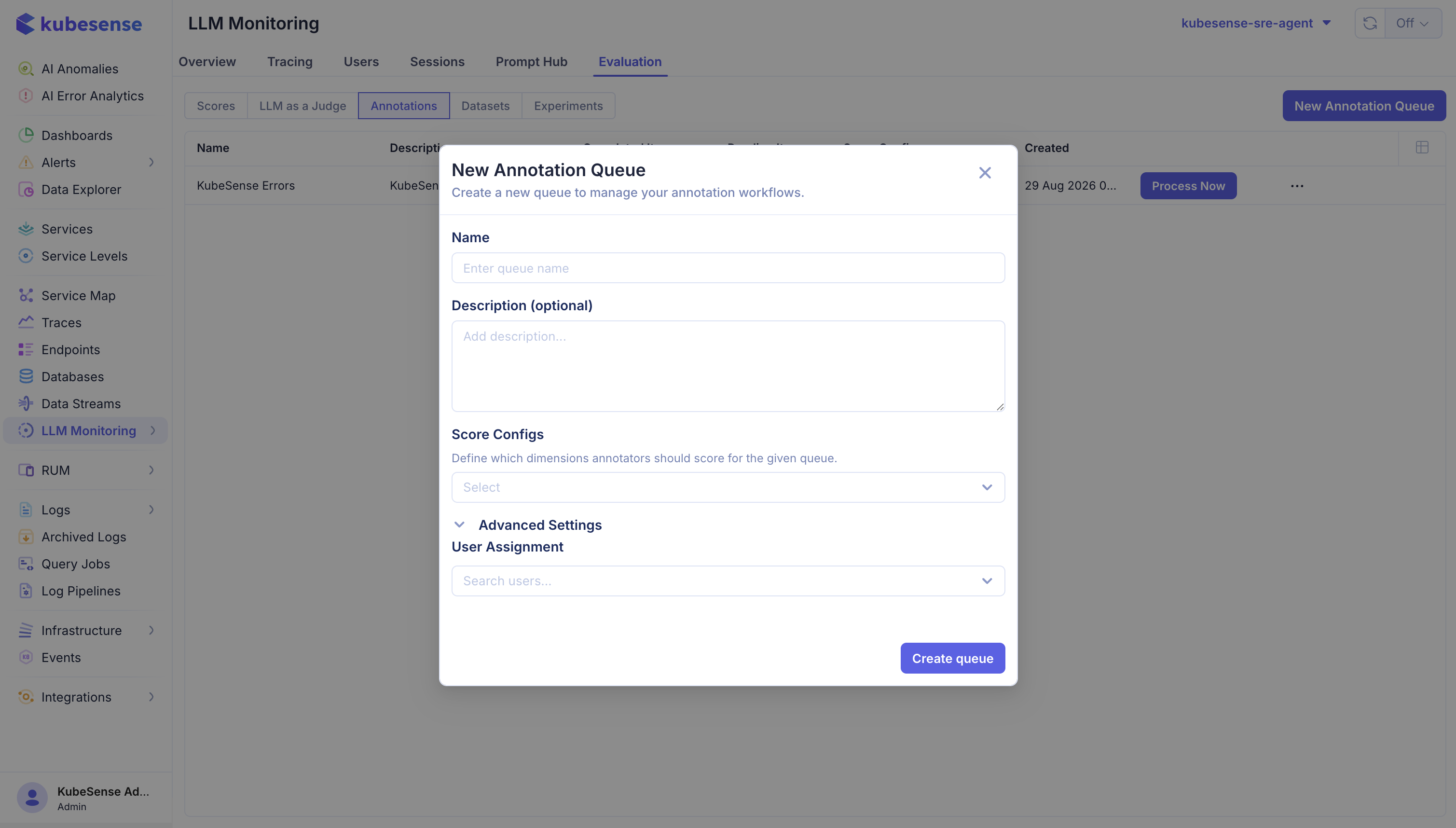 New Annotation Queue dialog