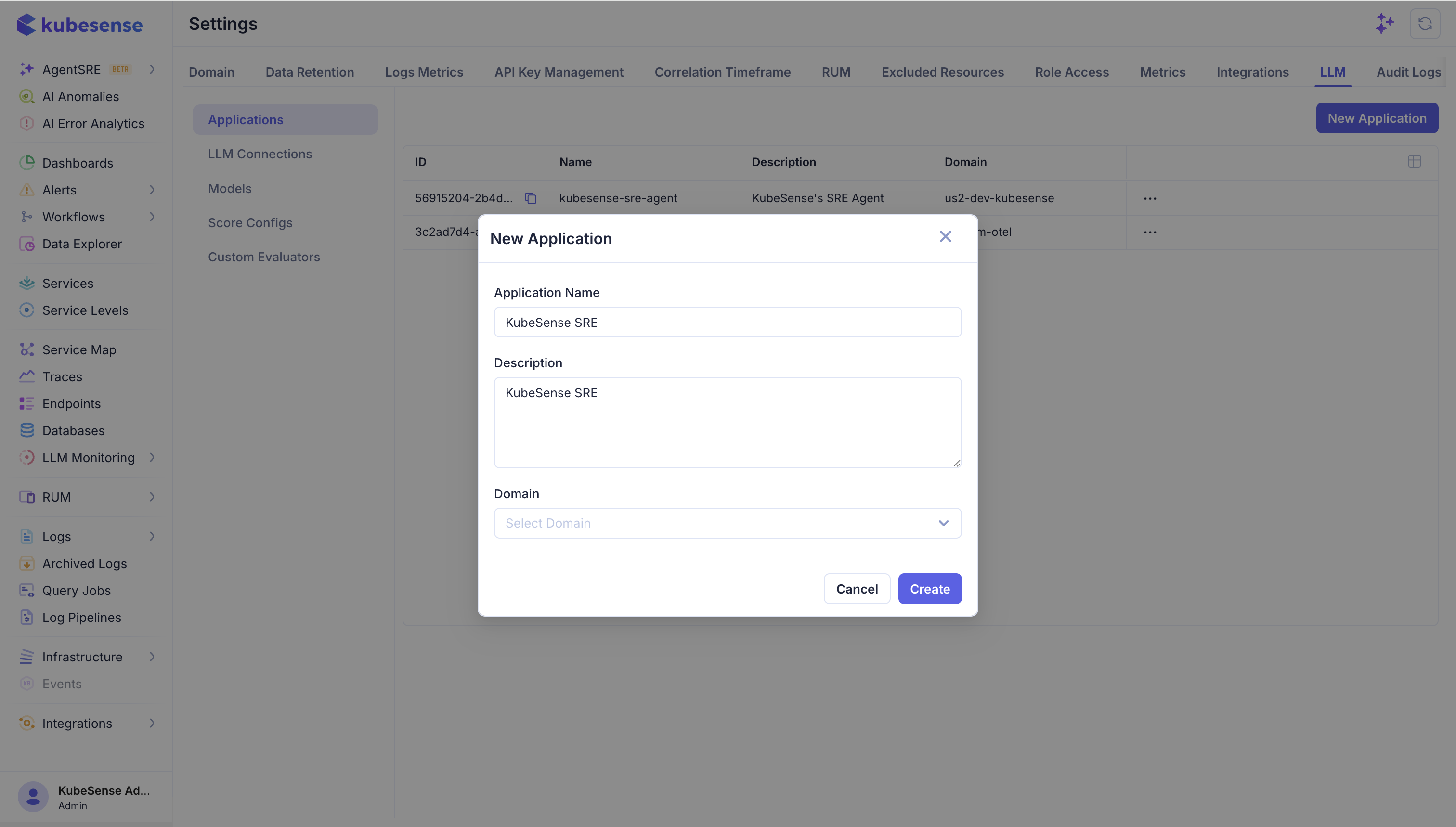 Create LLM application form