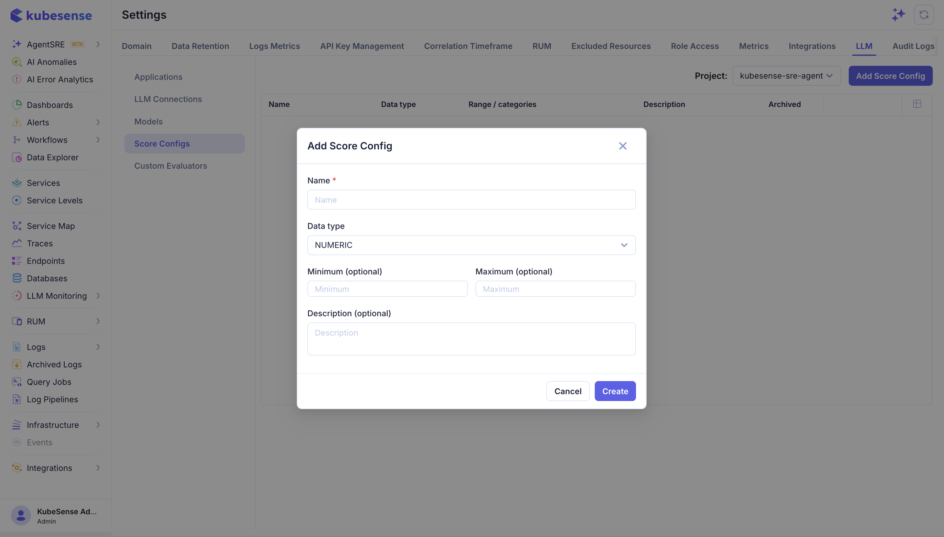 Create Score Config form