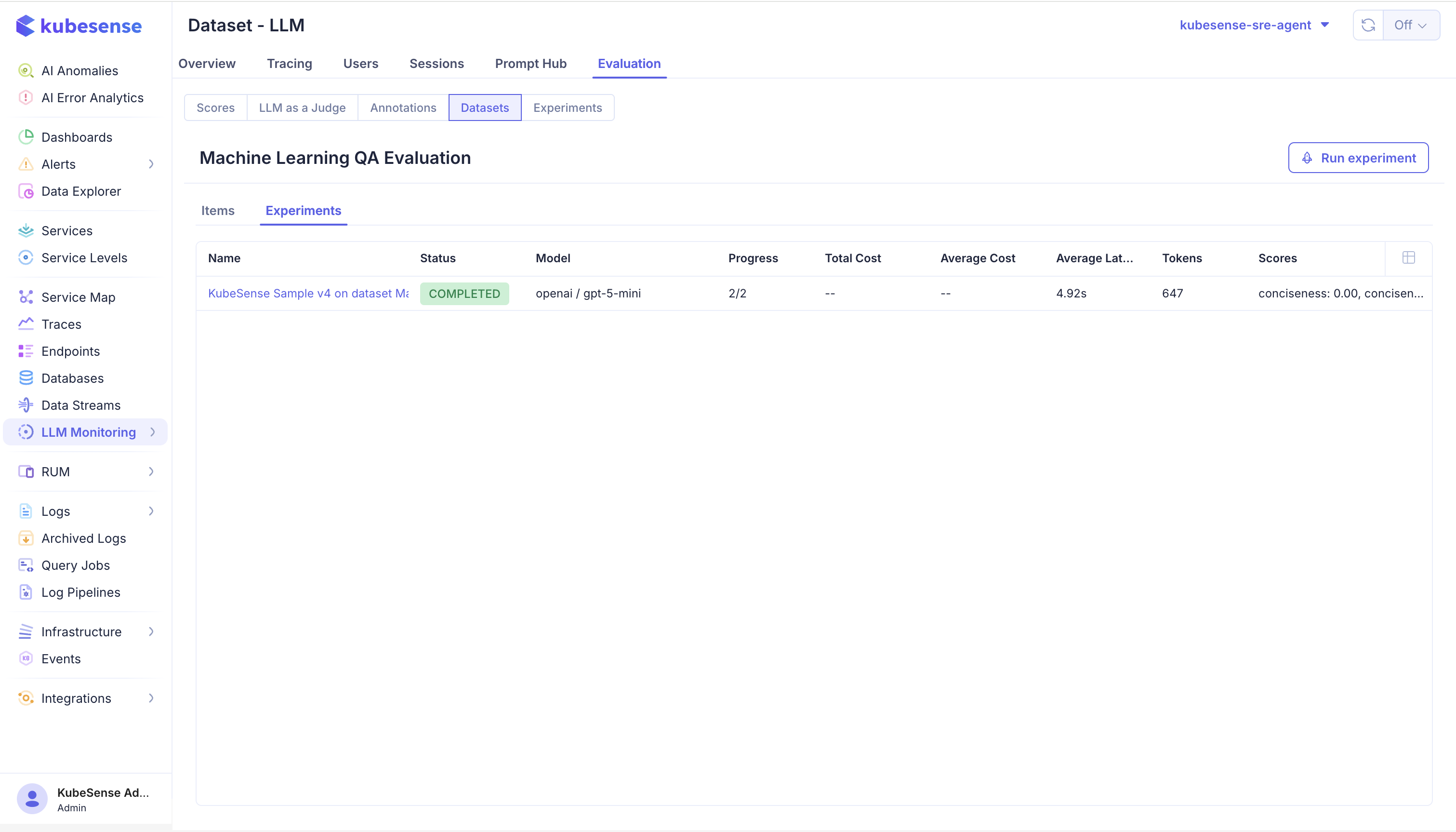 Running an experiment from a dataset
