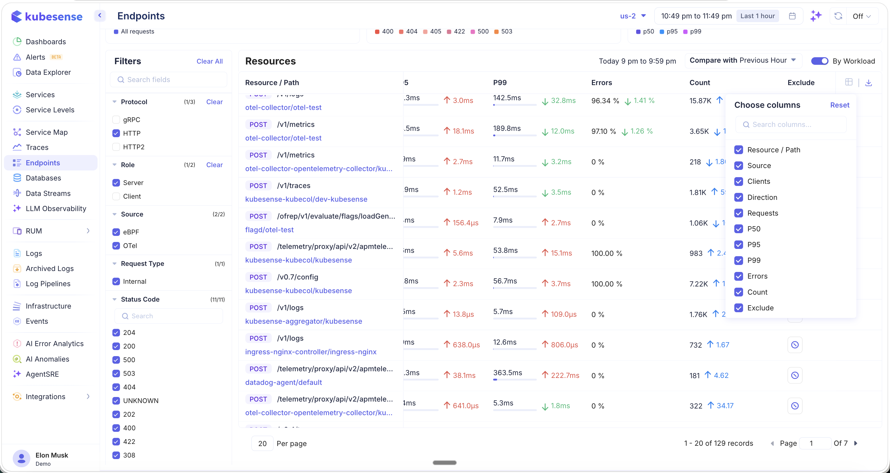 Endpoints — Column Picker