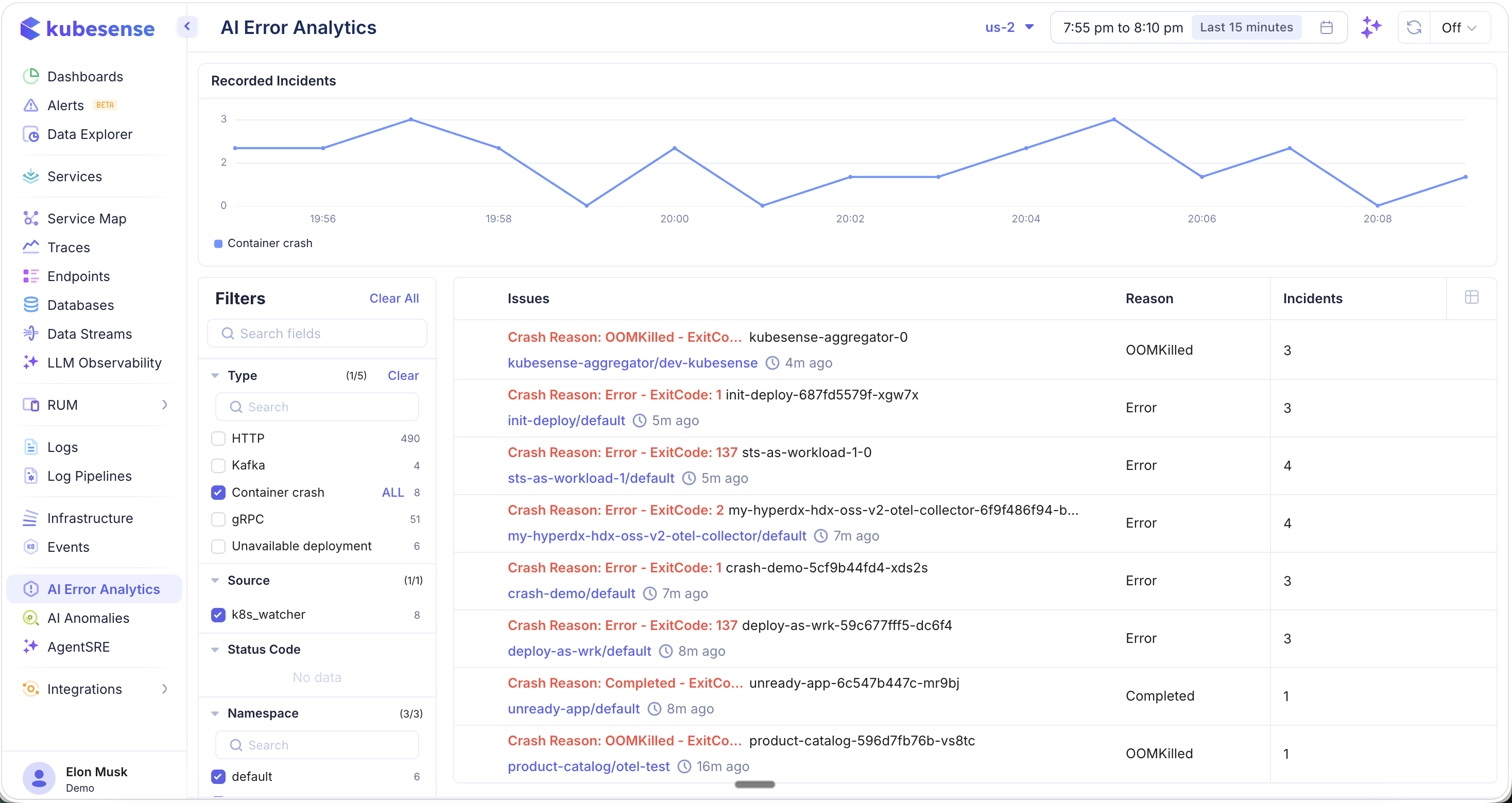 AI Error Analytics — Container Crashes