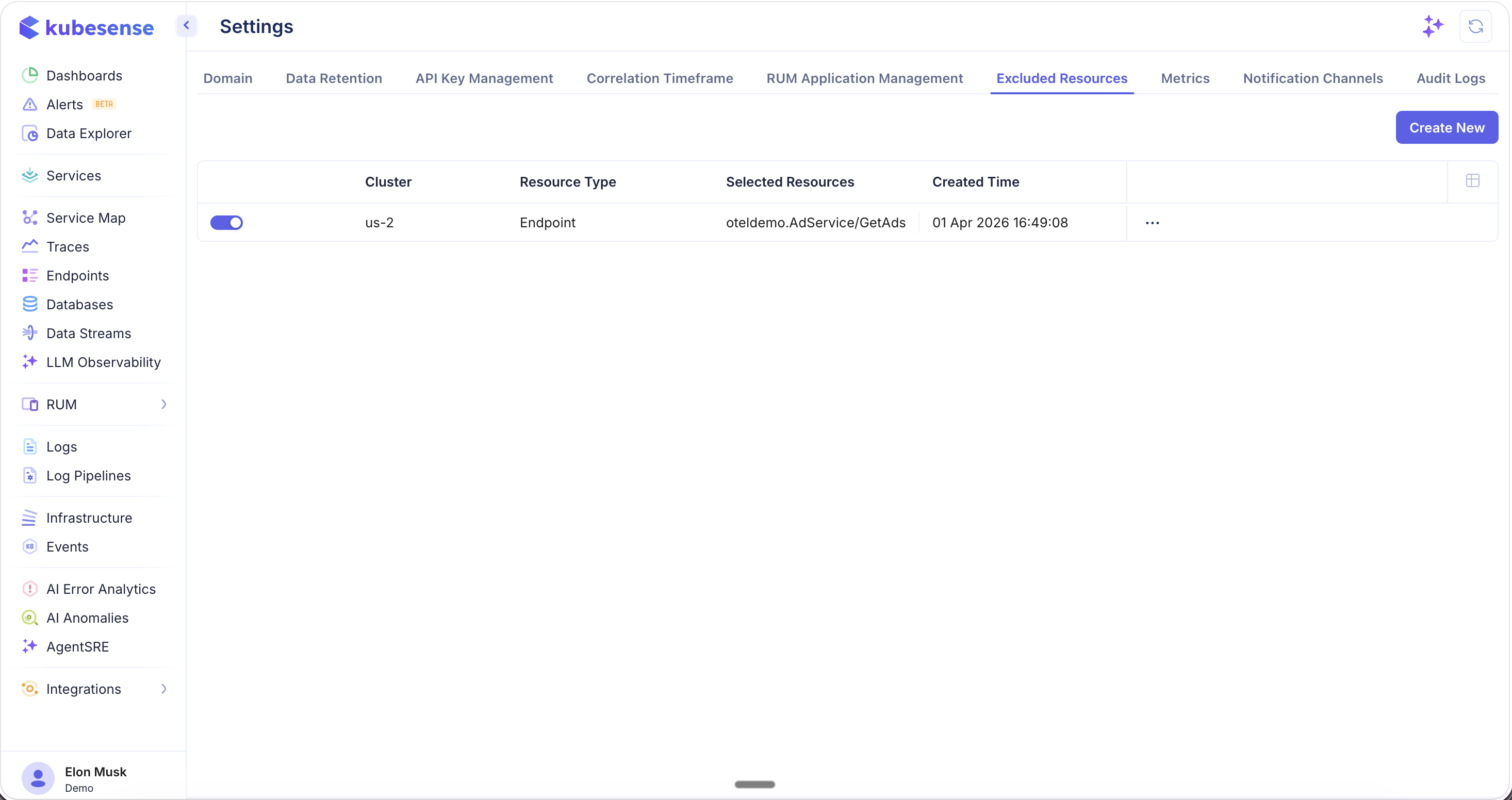 Settings — Excluded Resources