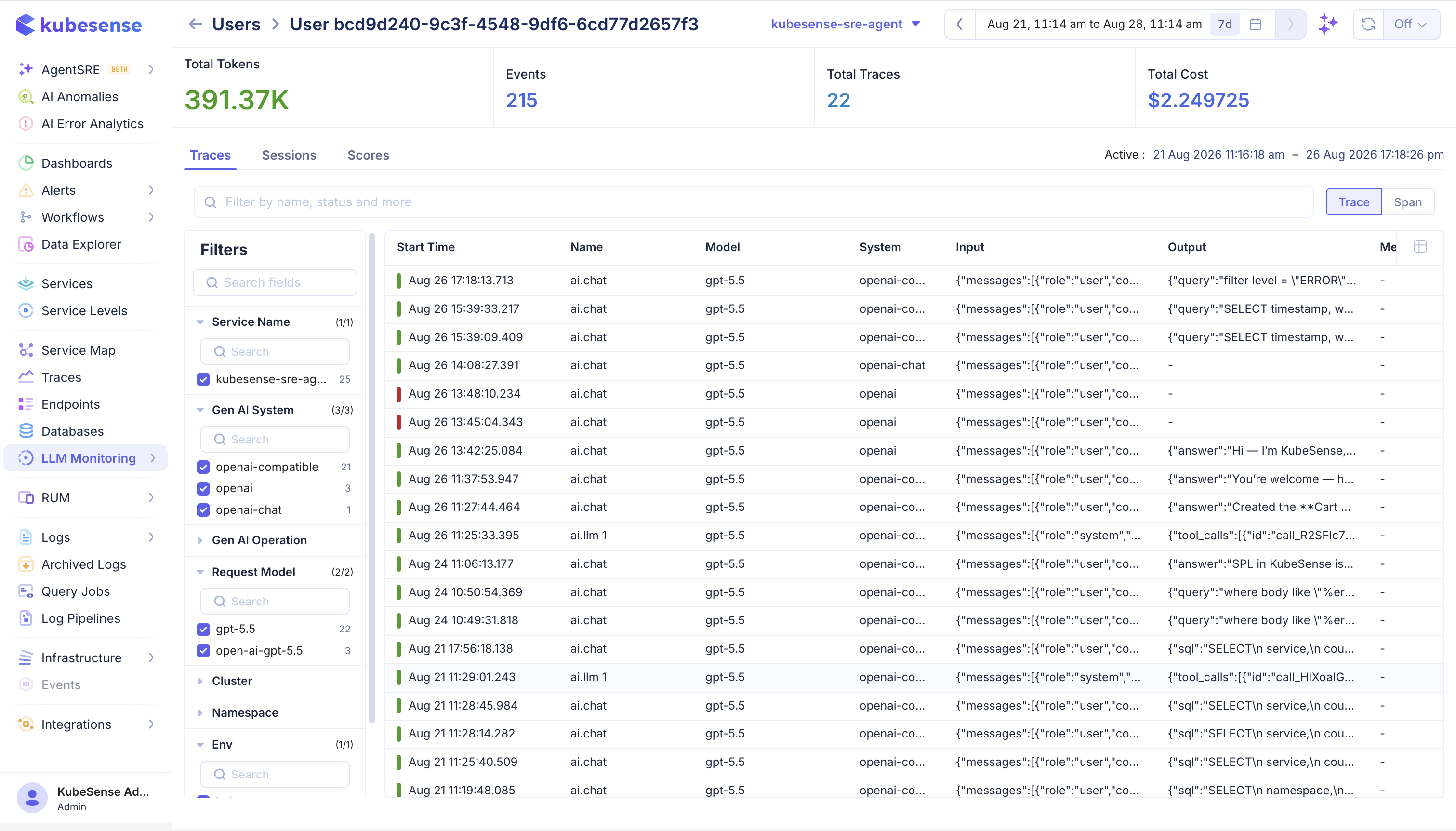 LLM user trace details
