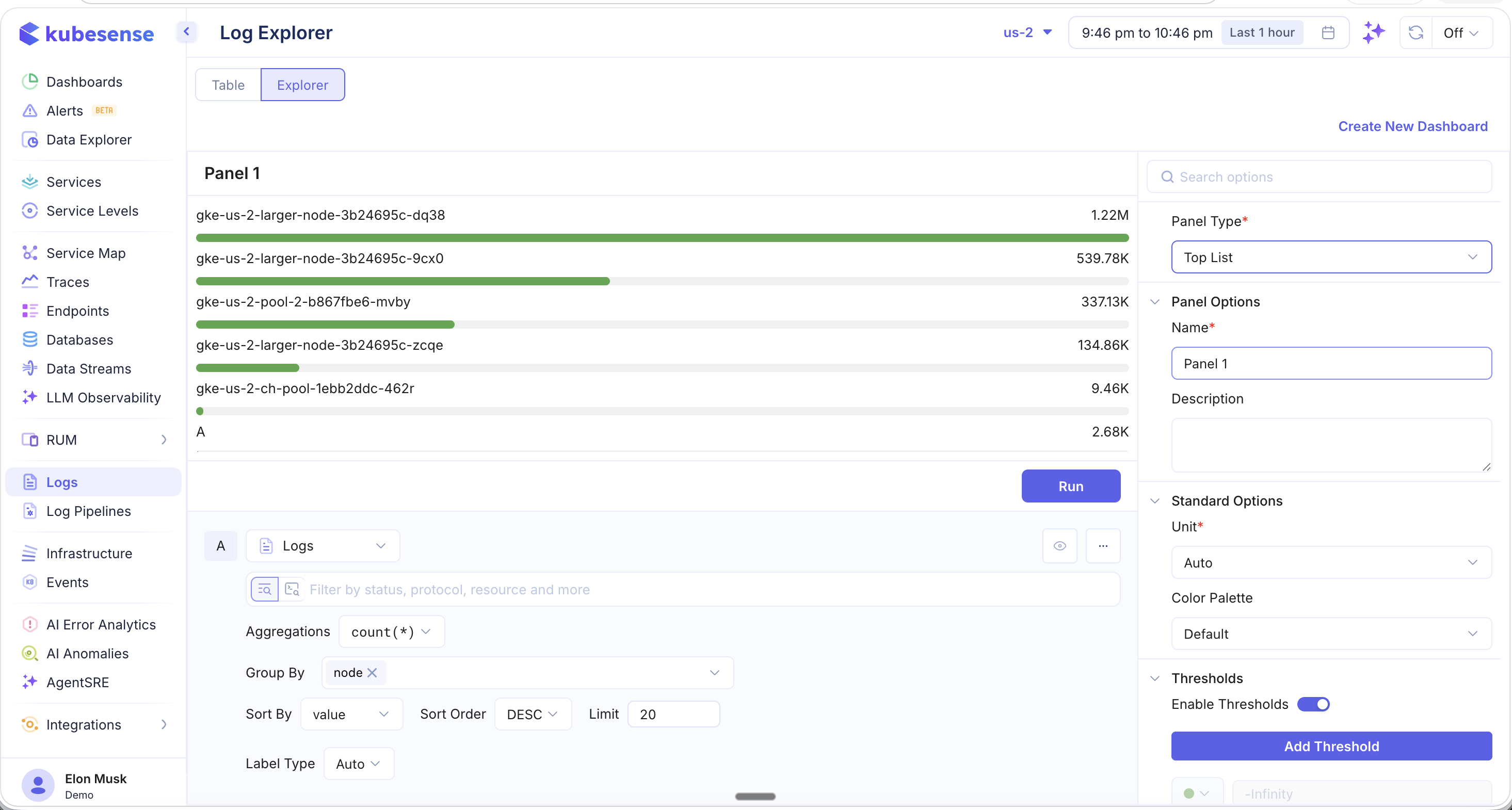 Explorer — Top List by node