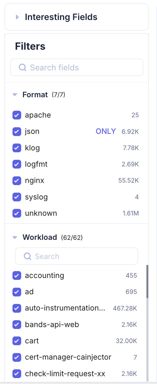 Filter Panel — Workload filter with search