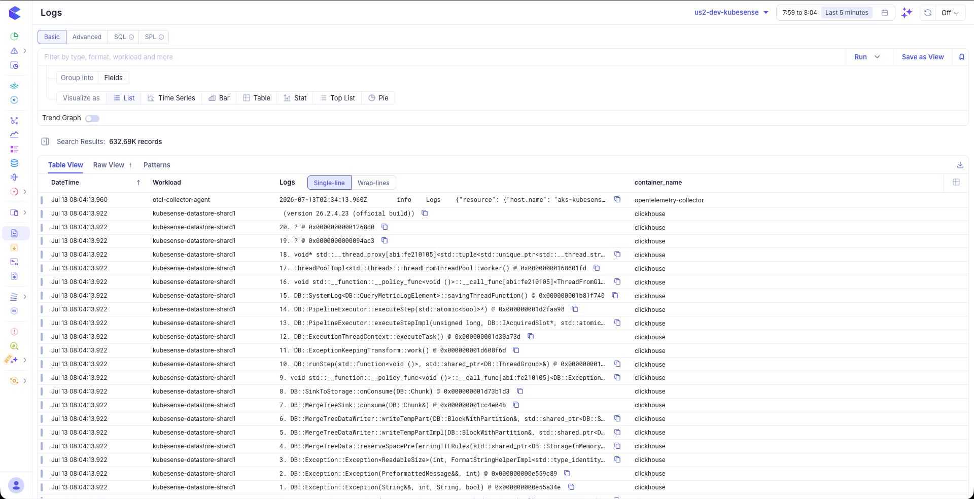 Log Table — Table View