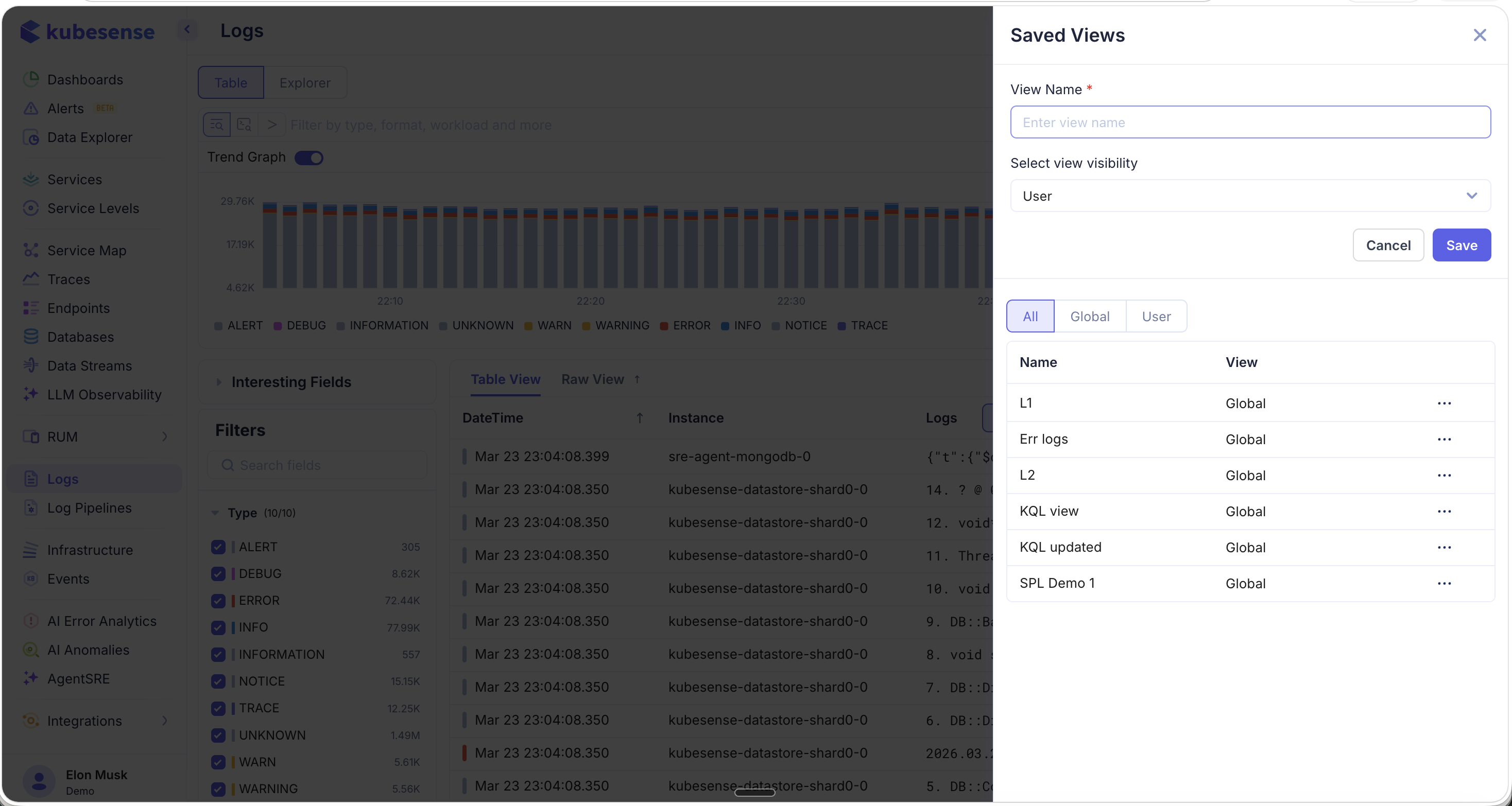 Saved Views — Global and User views