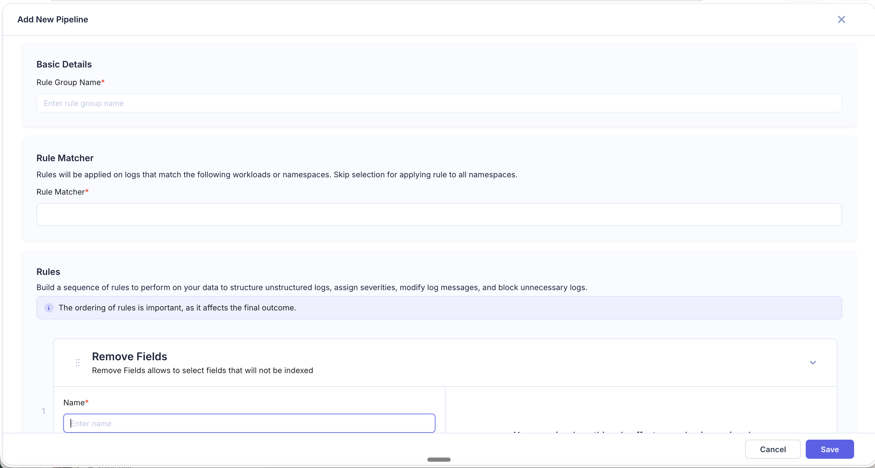Remove Fields Rule Configuration