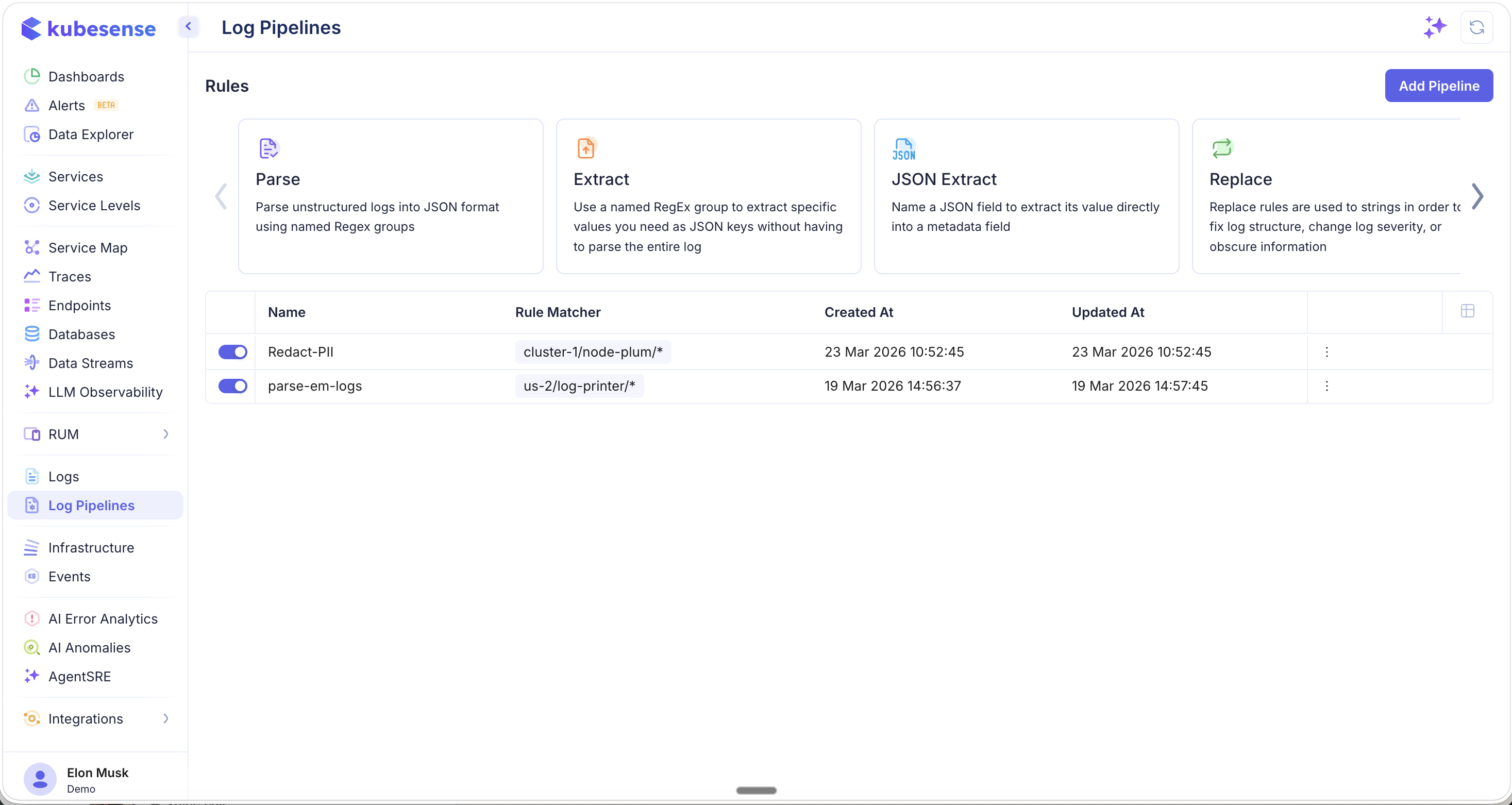 Rule Types — Parse, Extract, JSON Extract, Replace