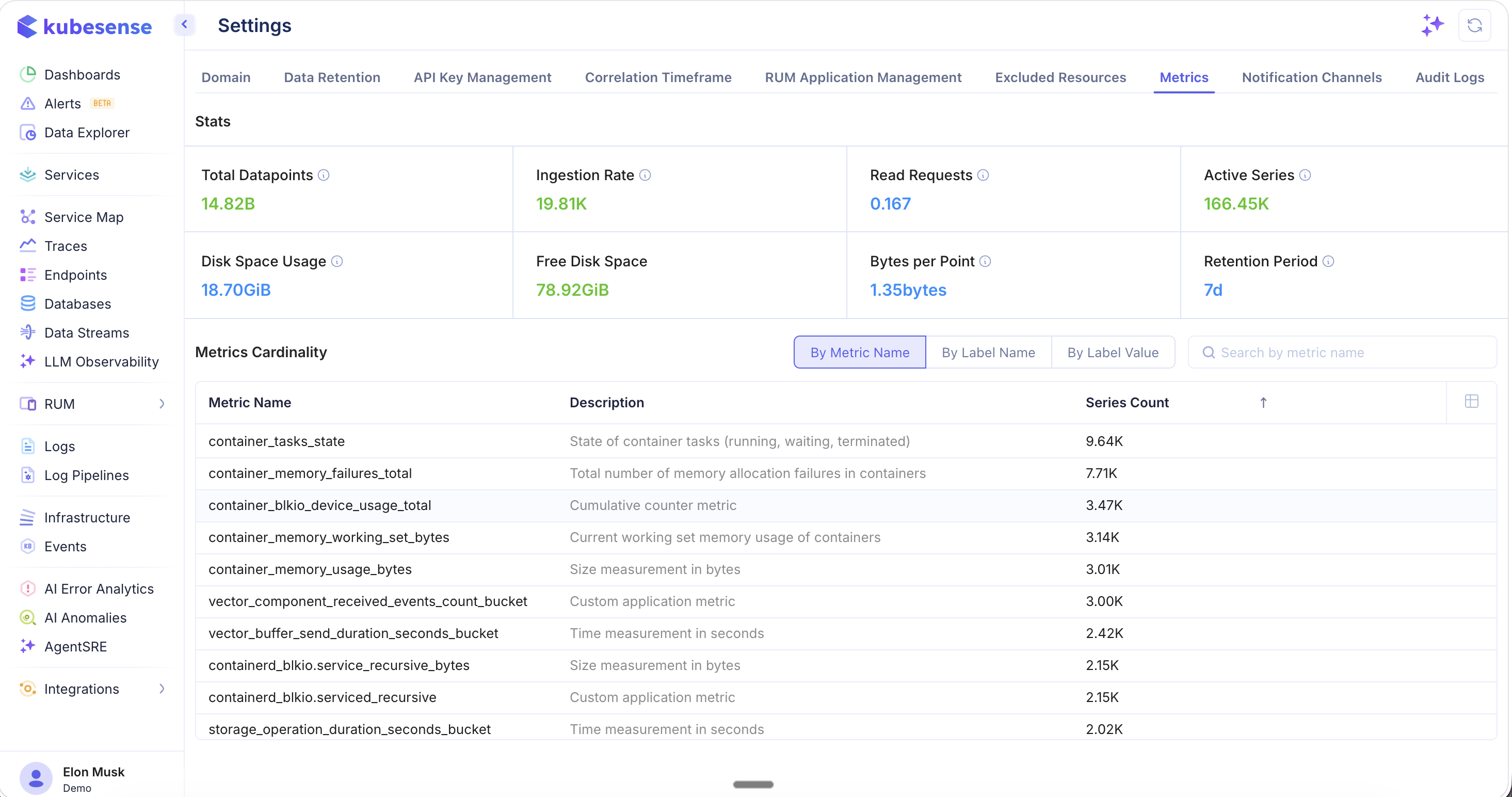Settings — Metrics