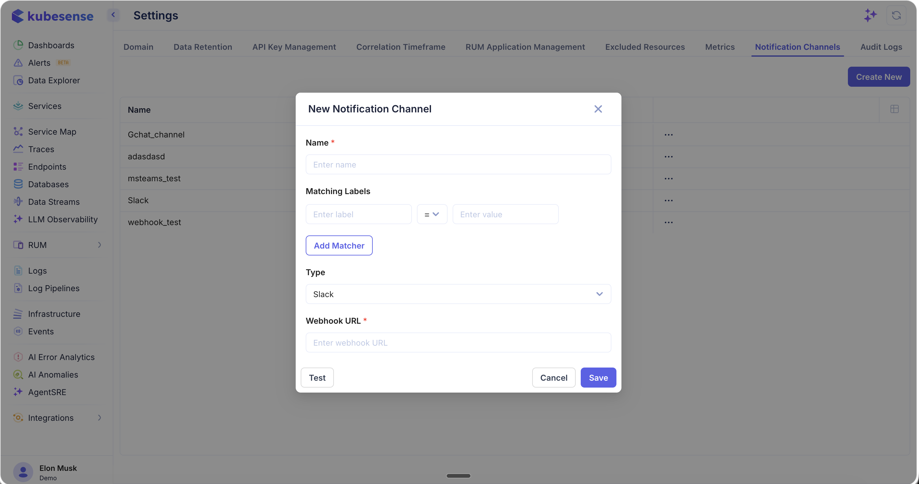 Settings — New Notification Channel