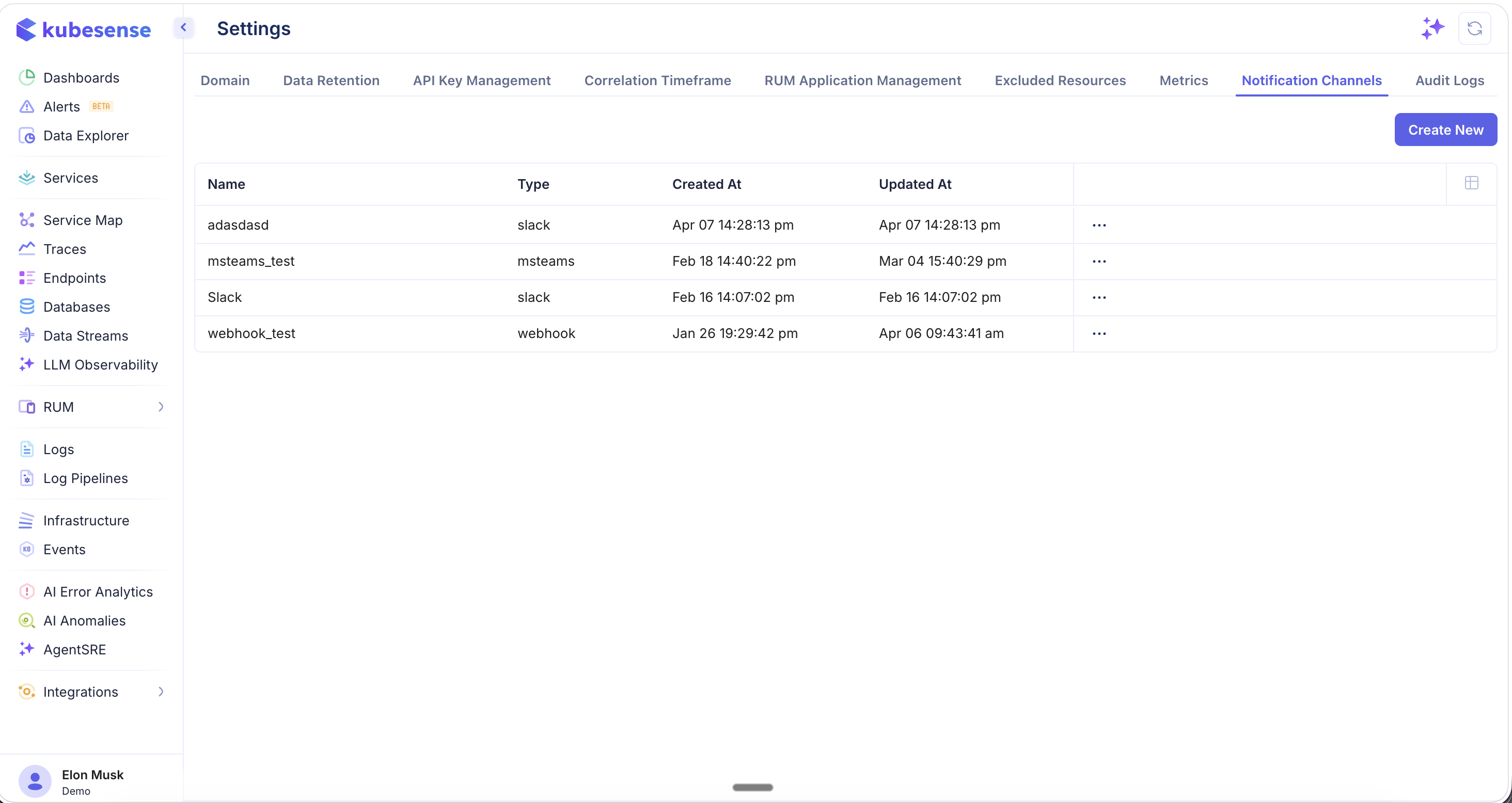 Settings — Notification Channels