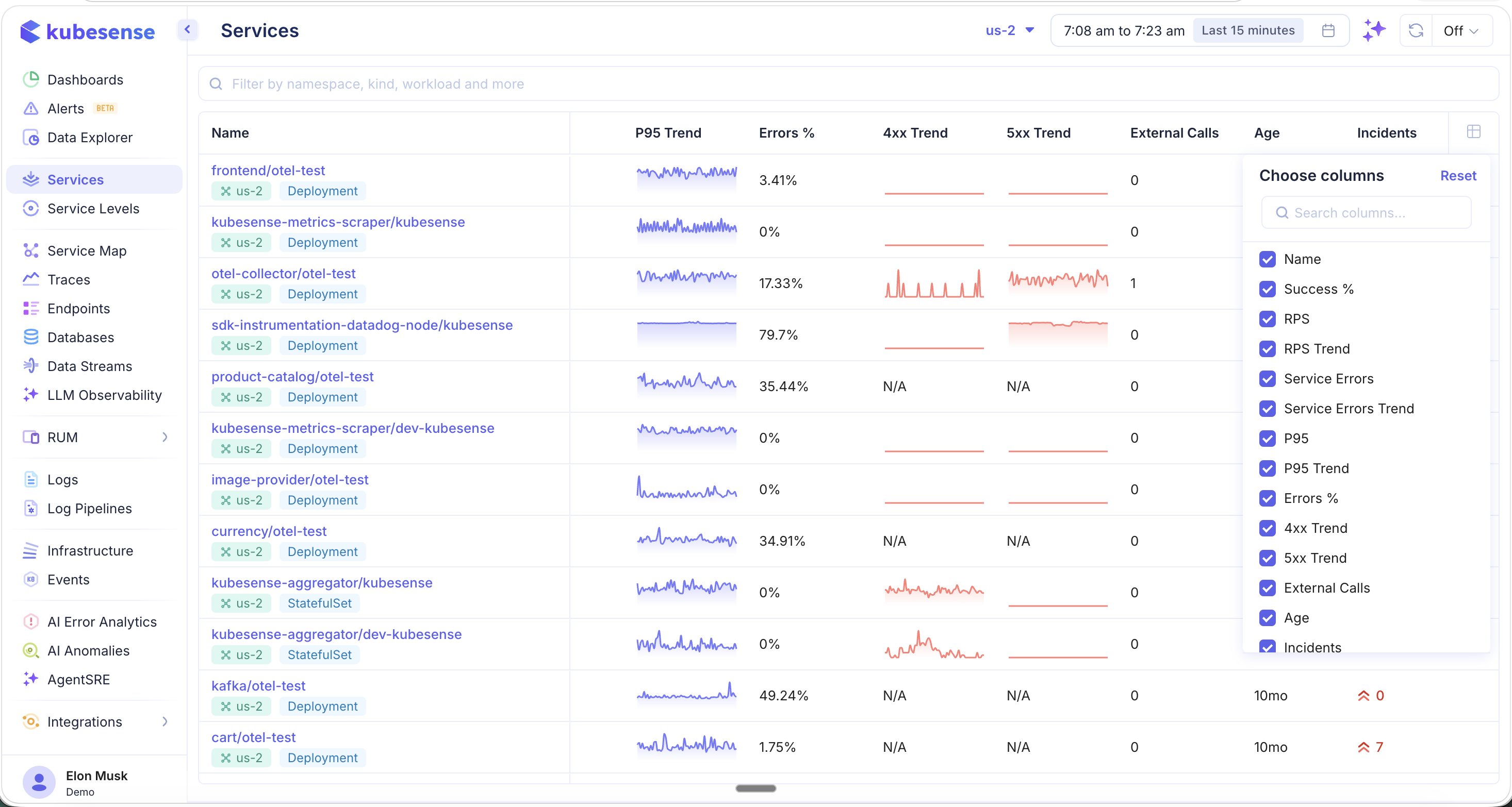 Service Catalog — Column Picker