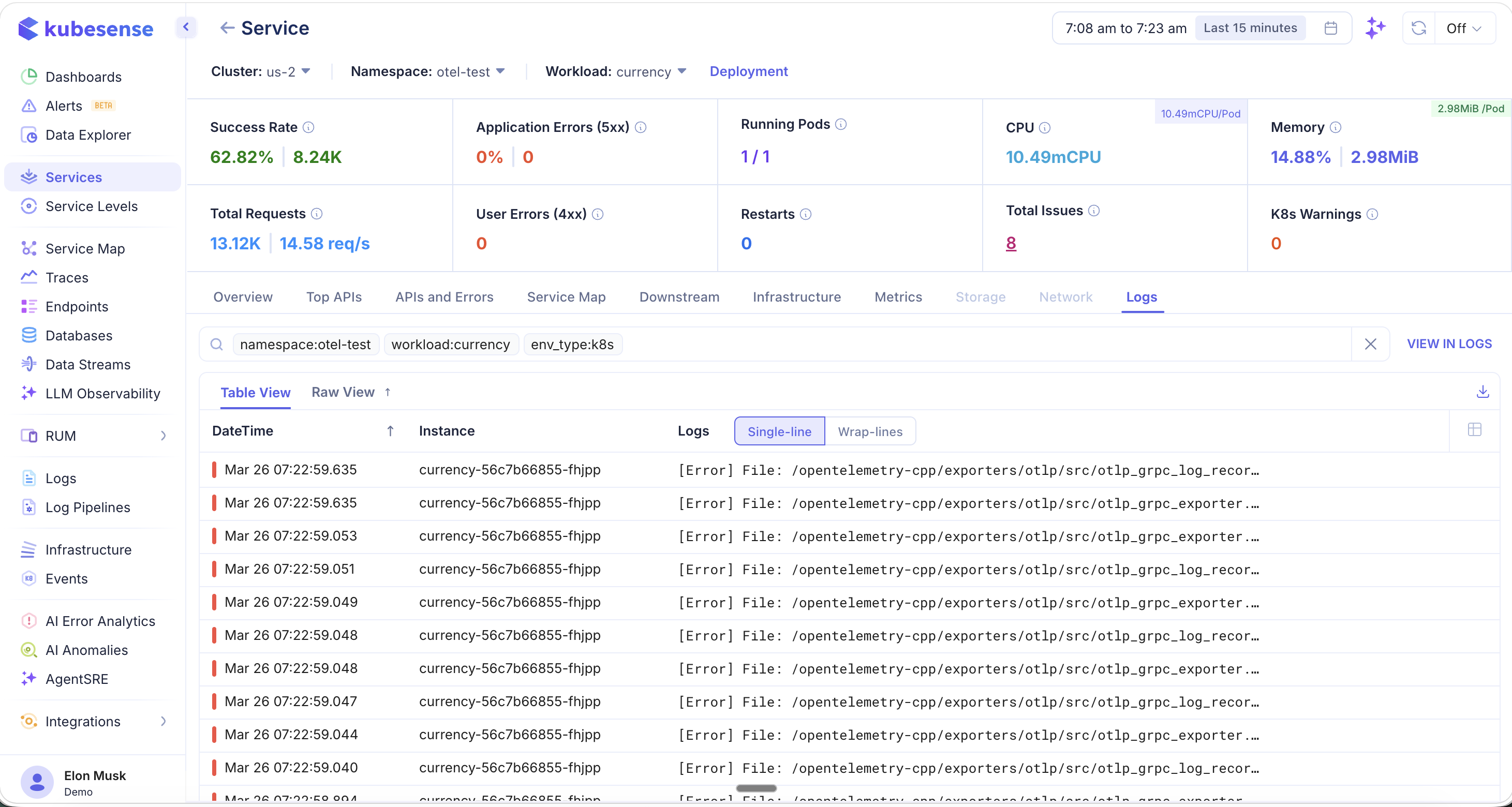 Service Detail — Logs