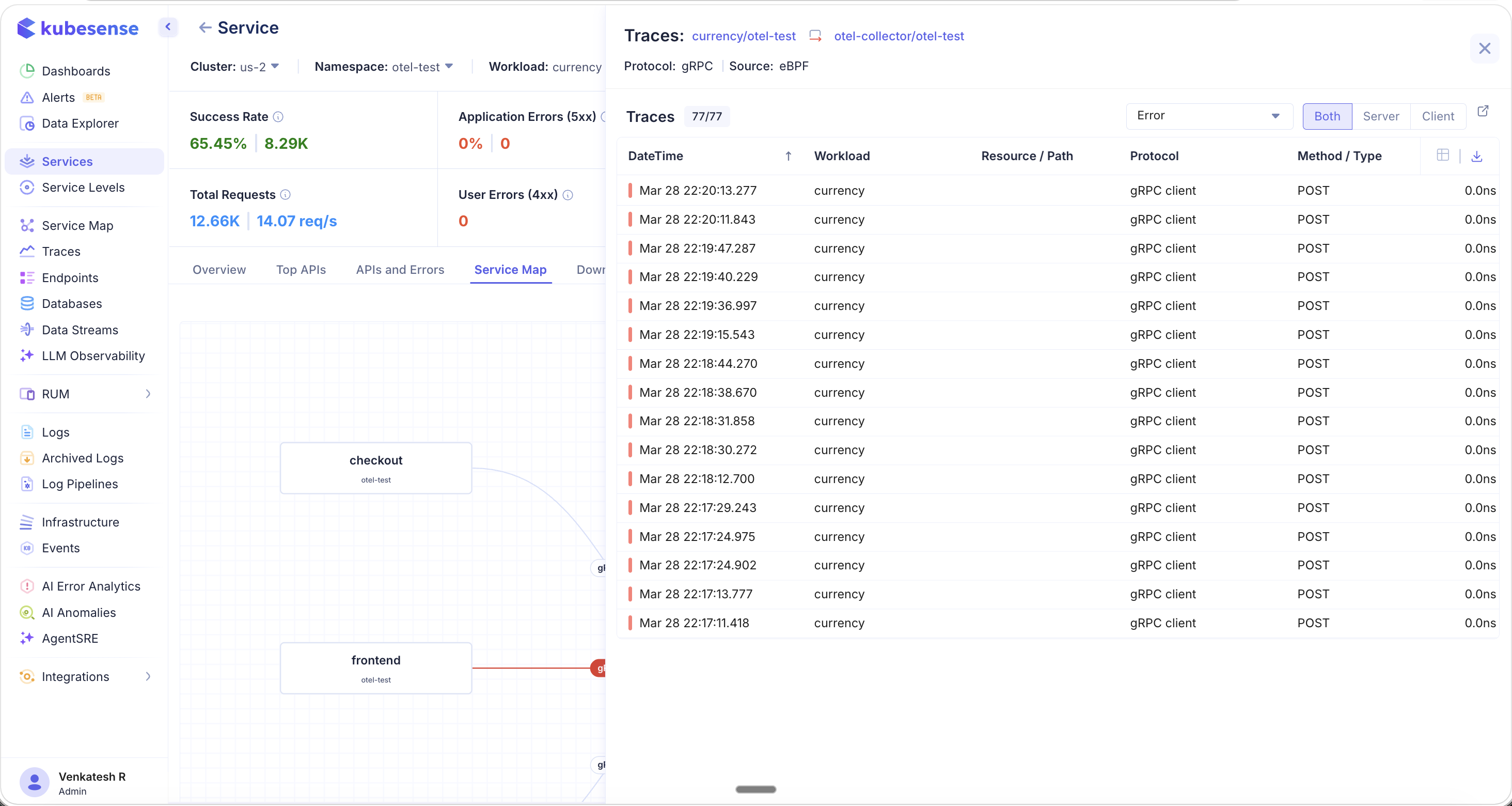 Service Map — Error Path Traces