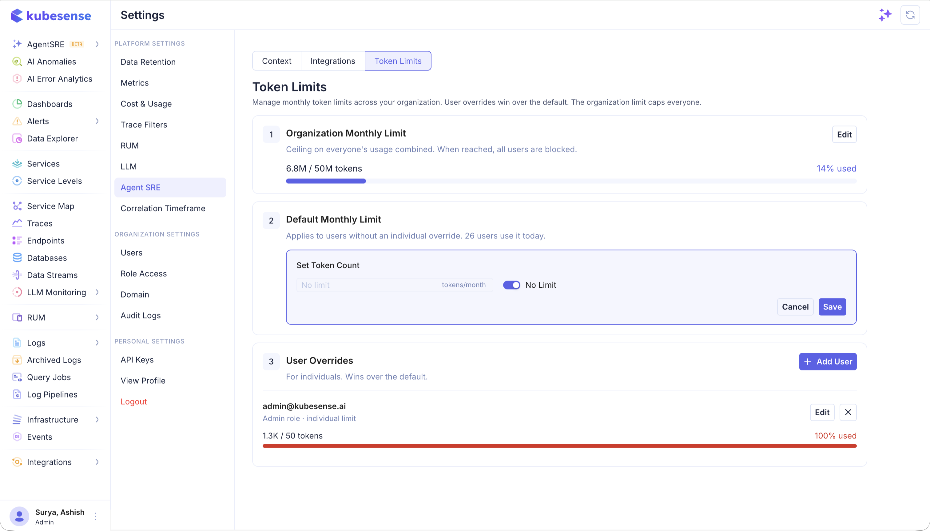 Token Limits — editing the default limit