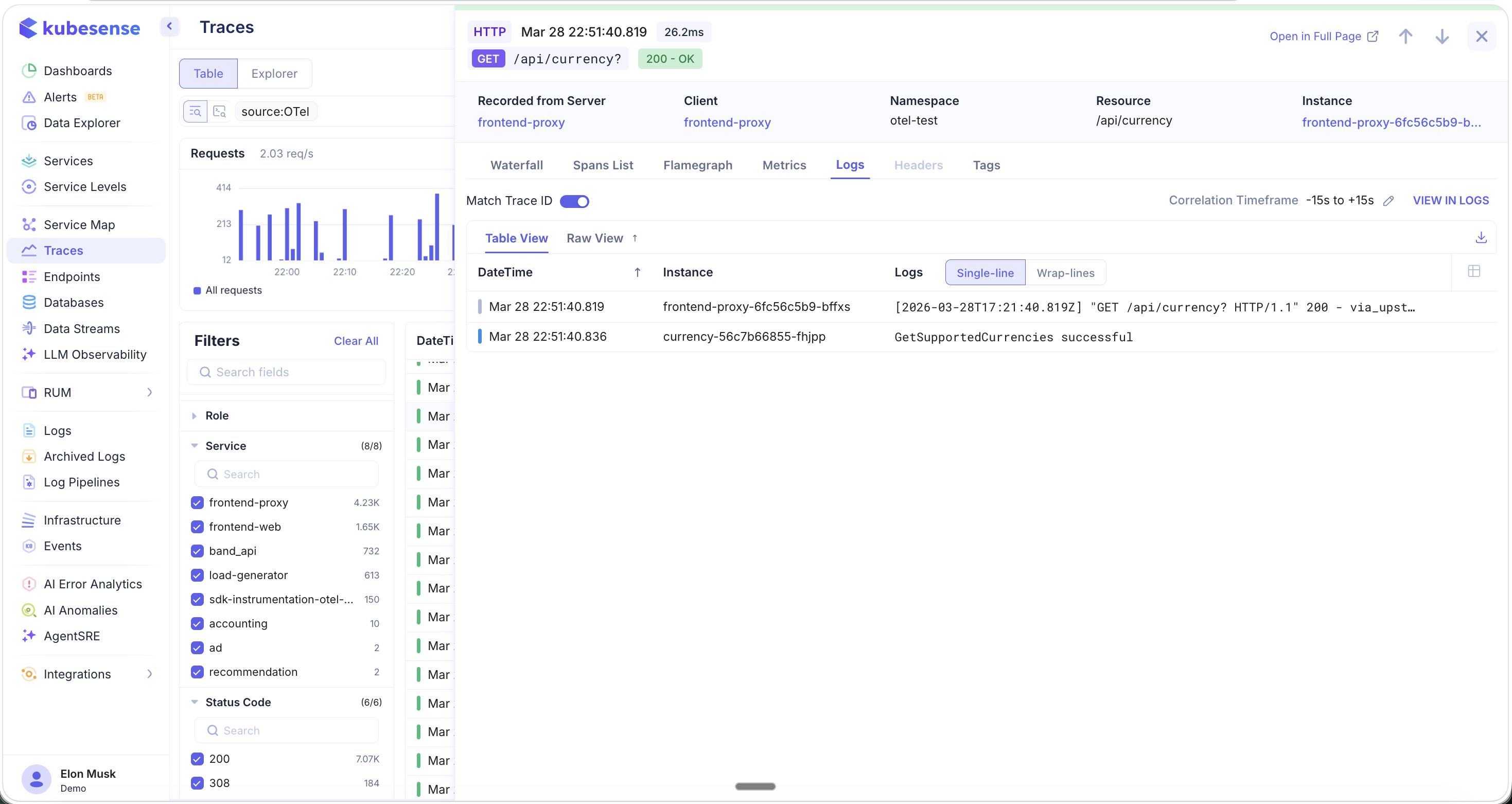 Trace Detail — Logs