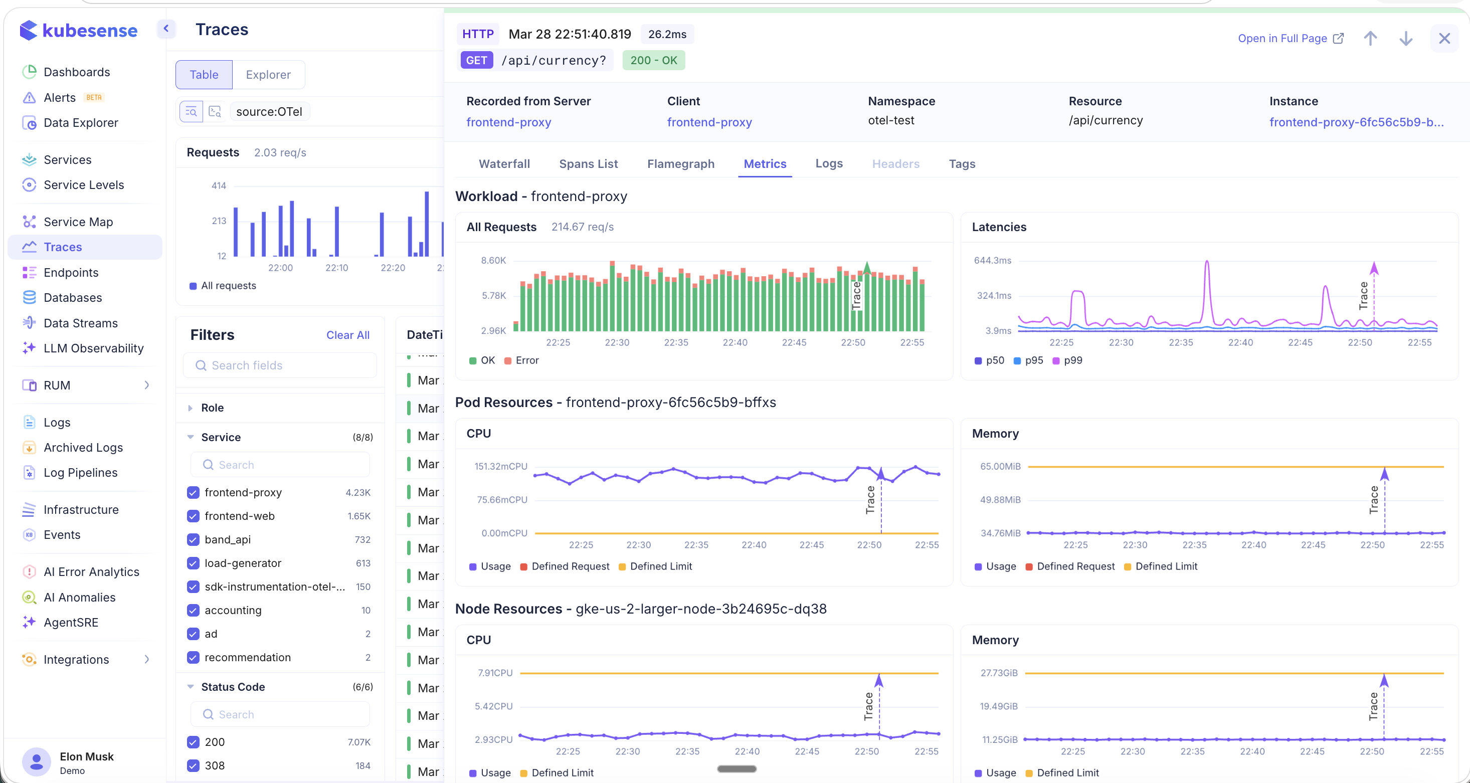 Trace Detail — Metrics