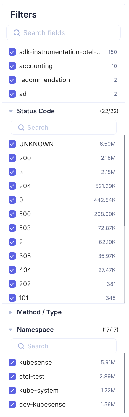 Traces — Status Codes, Methods, and Namespaces