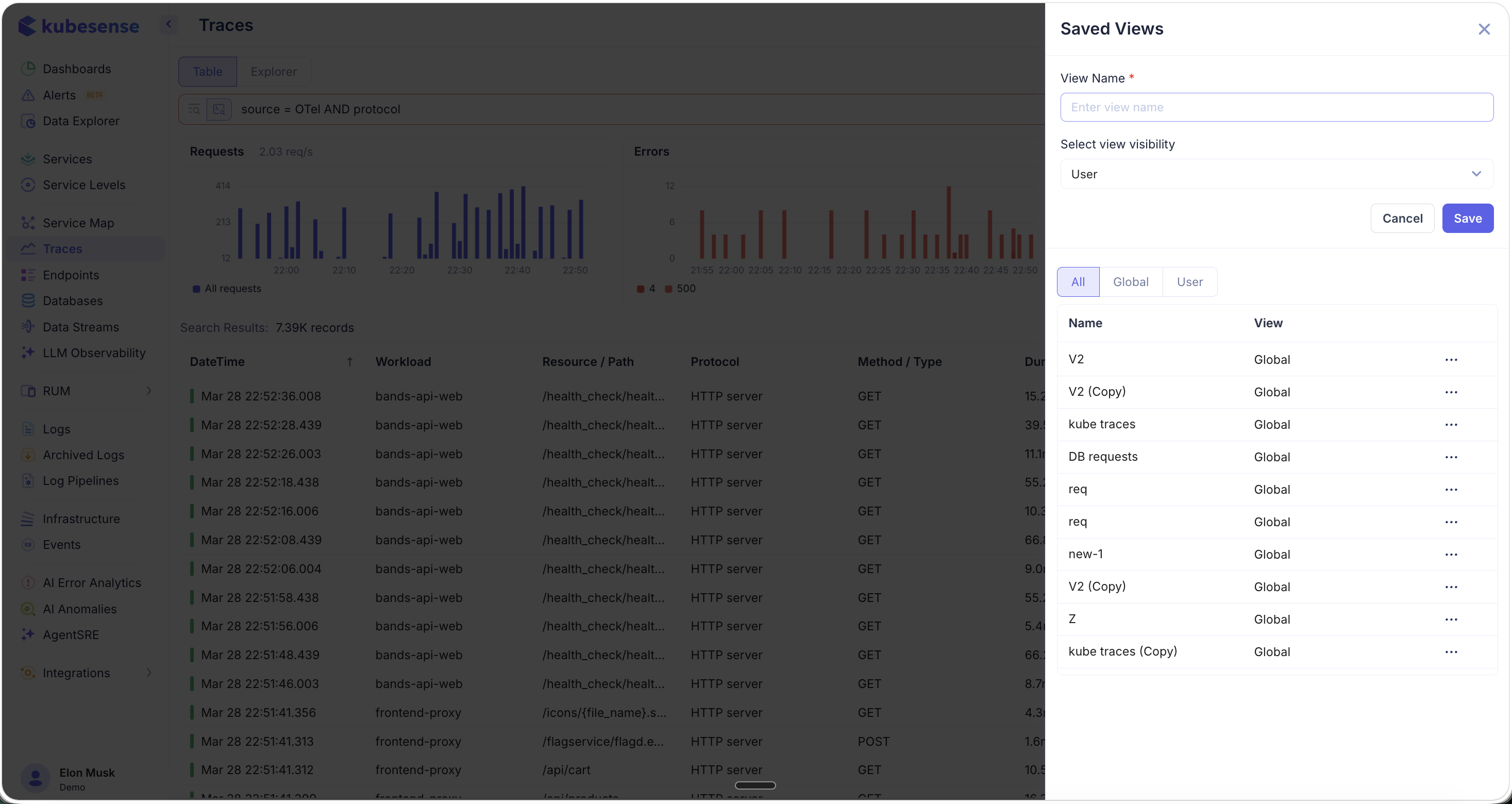 Traces — Saved Views