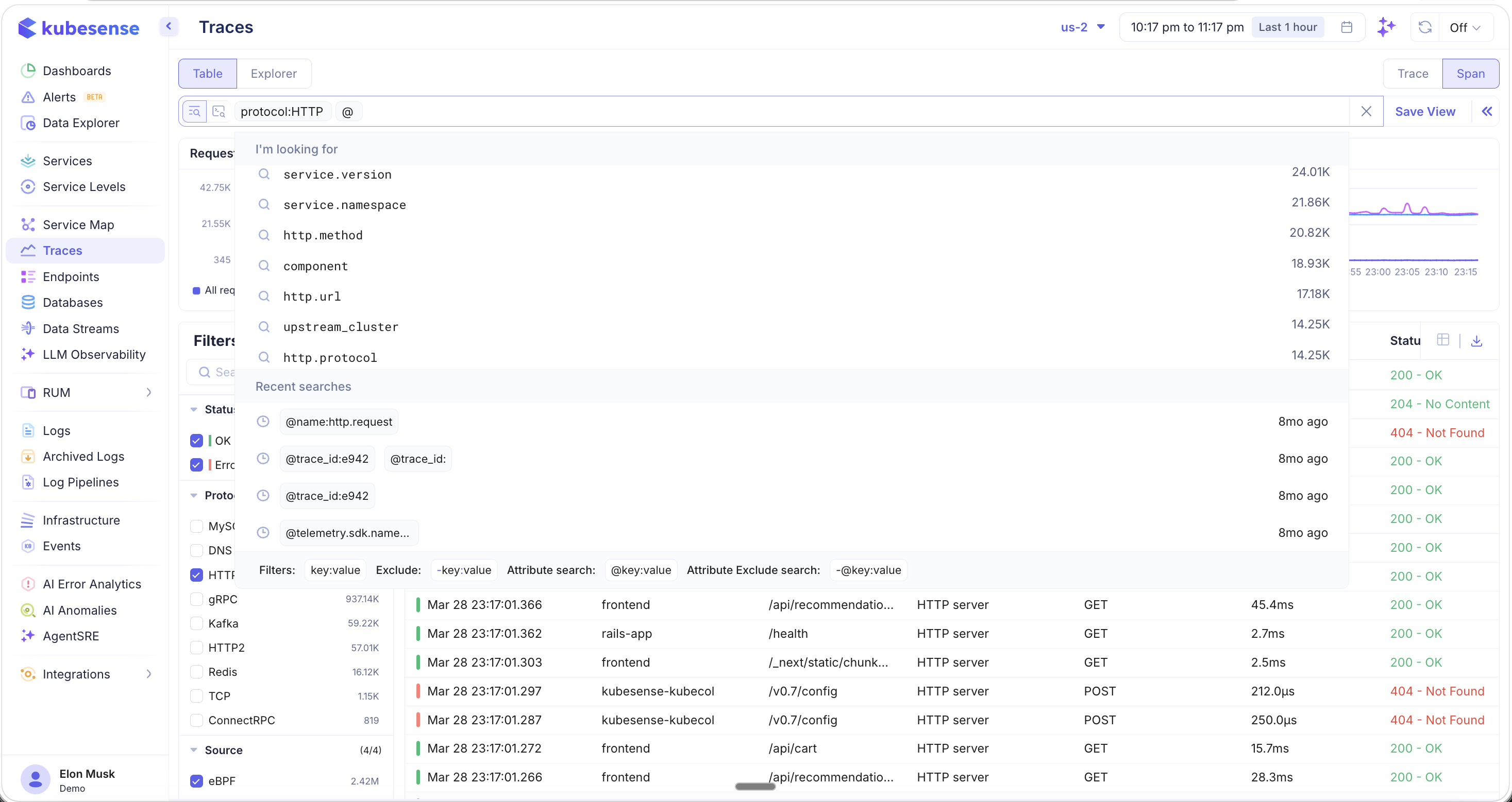 Traces — More Attribute Search Options